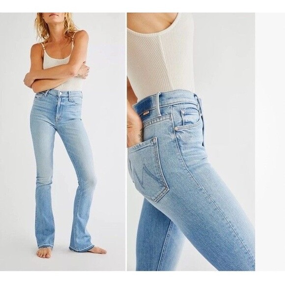 Mother High Waisted Runaway Bootcut Jeans 28 Dropping In Light Denim Blue USA - Picture 3 of 16